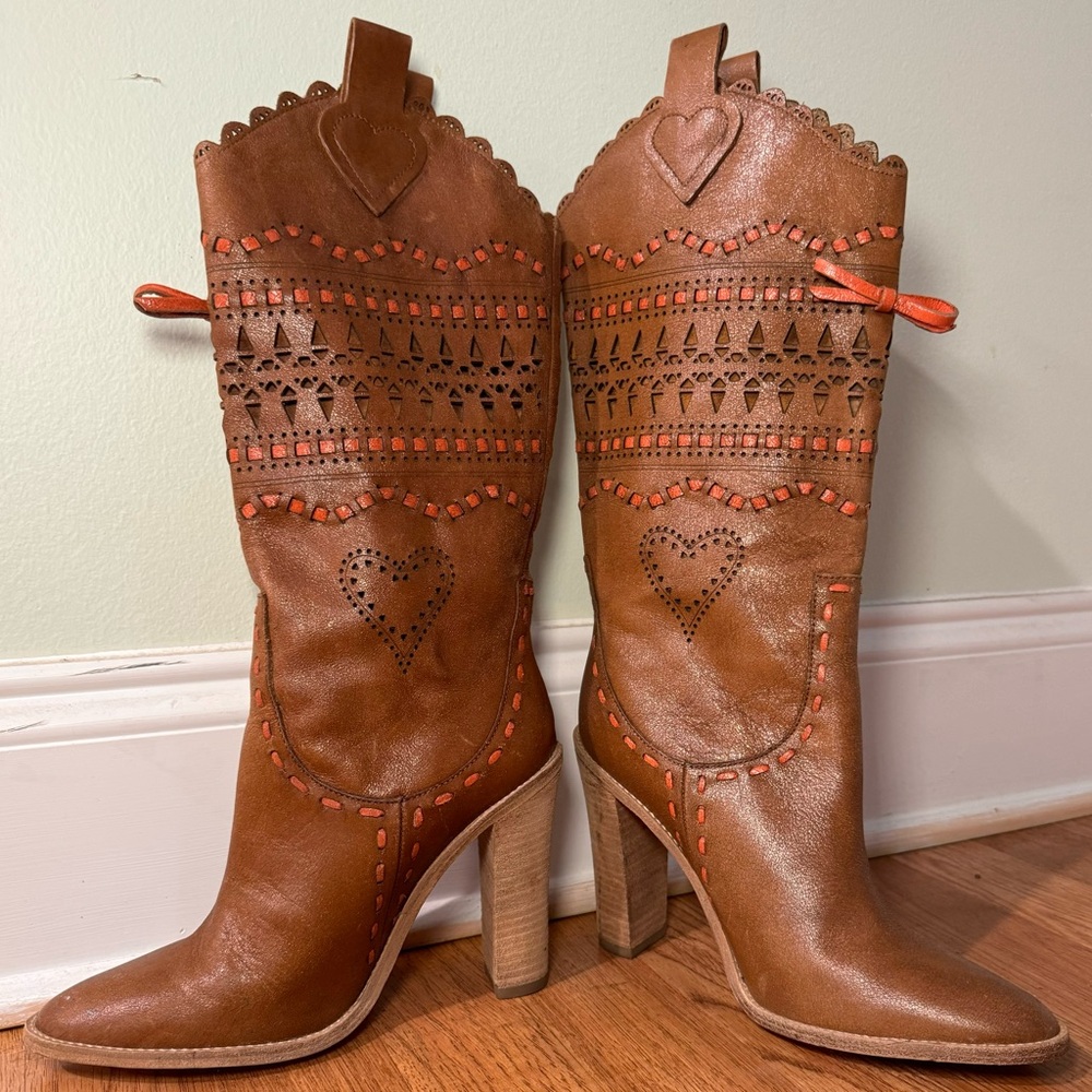 BCBG Max Axria brown leather boots
